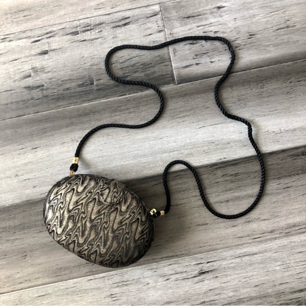 Vintage 1980s Whiting & Davis Metallic  Brocade Crossbody Evening Bag